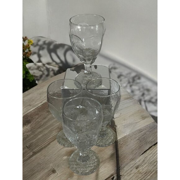 Set Of 4 Vintage Libbey Chivalry Textured Clear Glass Goblets - Picture 2 of 11